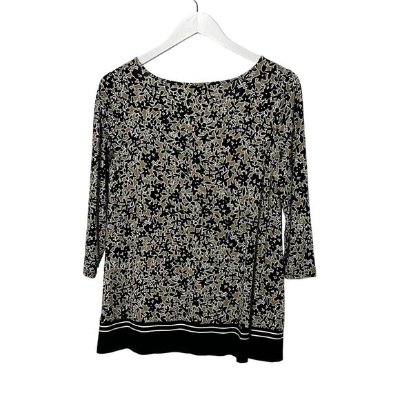J. JILL WOMENS TOP SZ SMALL V-NECK FLORAL PRINT WEAREVER COLLECTION BLACK BROWN - Picture 2 of 10